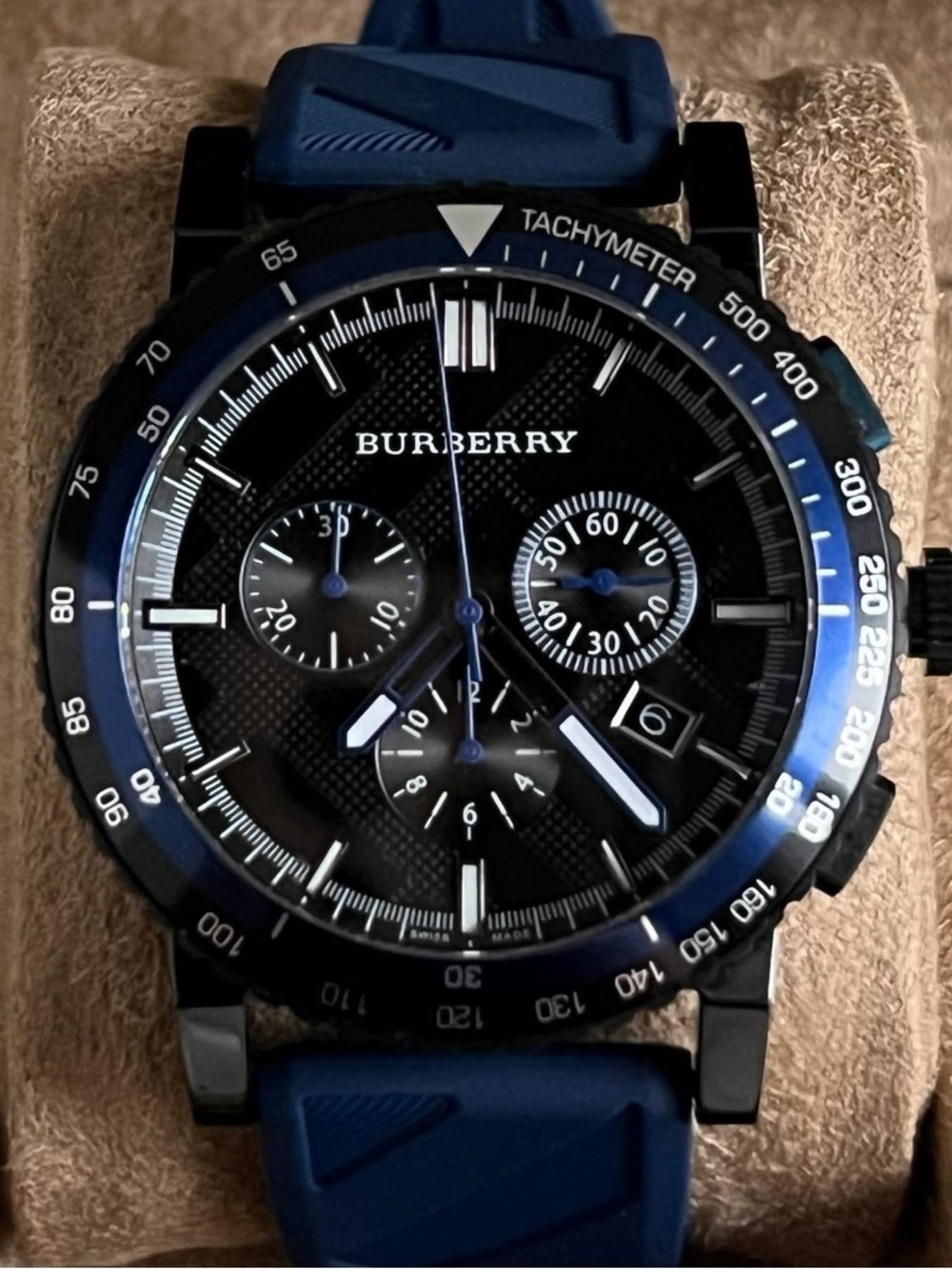 Burberry Black and Blue Chronograph Sport Watch